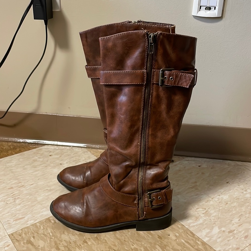 Brown calf high boots
